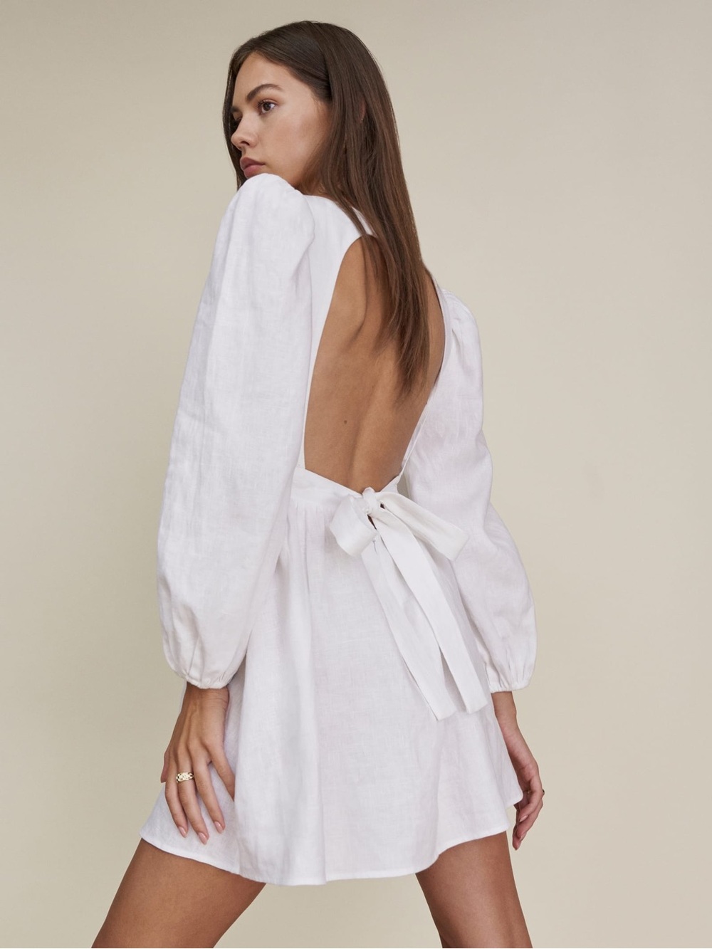 Reformation Brodie White Linen Puff Sleeve Mini Dress Size 0 NWT 💚